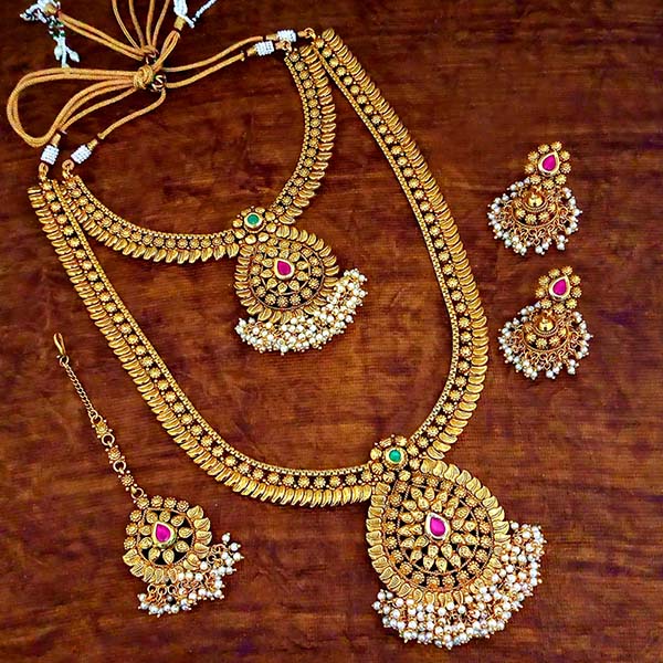 Darshana Jewels Pota Stone Double Necklace Set With Maang Tikka - FAP0090