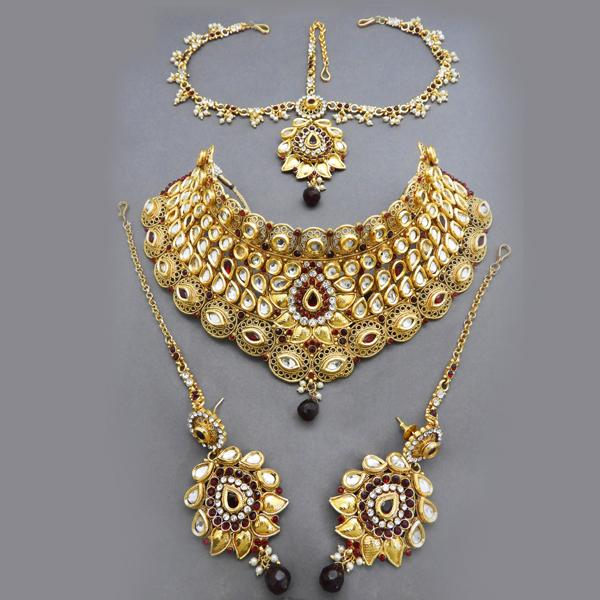 Darshana Jewels Kundan Copper Double Necklace Set With Maang Tikka - FAP0108