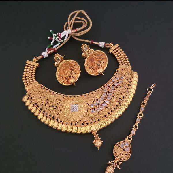 Darshana Jewels AD Stone Copper Necklace Set With Maang Tikka - FAP0141