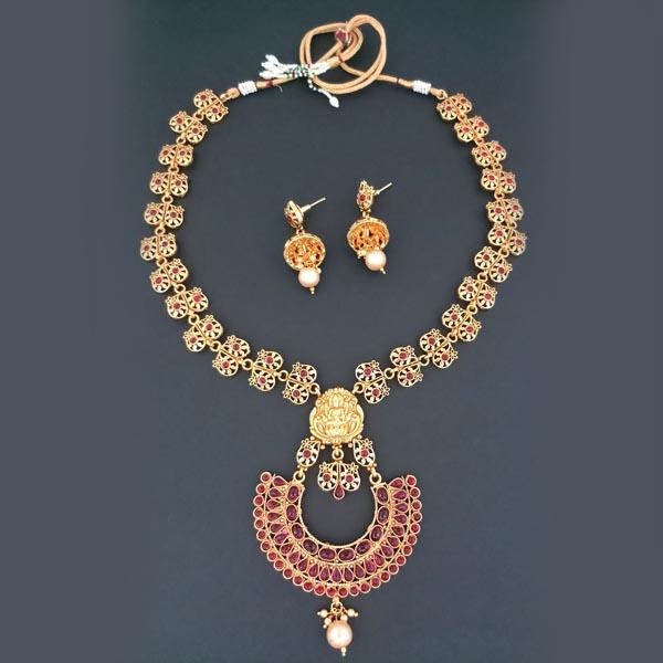 Darshana Jewels Pota Stone God Laxmi Copper Necklace Set - FAP0150