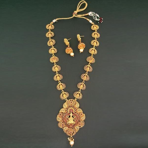 Darshana Jewels Maroon Pota Stone Copper Necklace Set - FAP0151