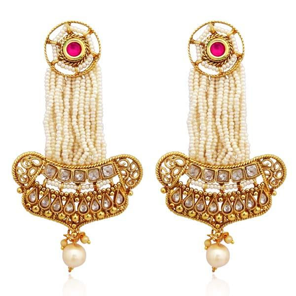 Darshana Jewels AD Stone Pearl Copper Dangler Earrings - FAP0168