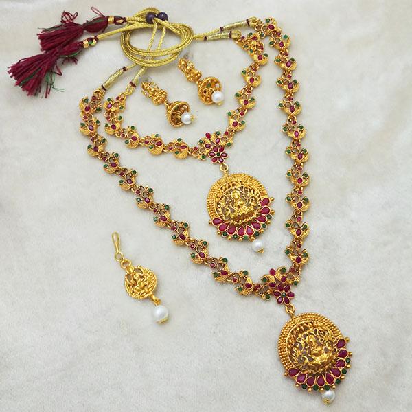 Darshana Jewels Maroon Stone Double Gold Plated Necklace Set