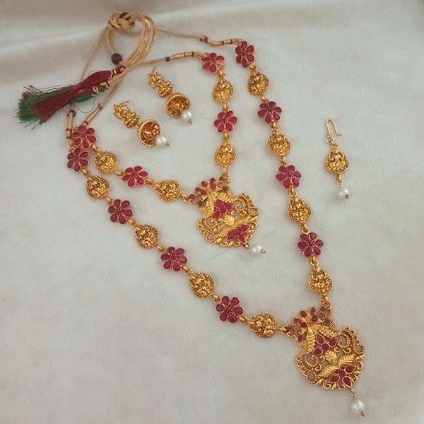 Darshana Jewels Maroon Stone Double Gold Plated Necklace Set - FAP0271