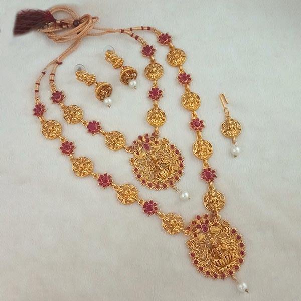 Darshana Jewels Maroon Stone Double Gold Plated Necklace Set - FAP0272