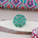 Etnico Ethnic Silver Oxidized Kundan Work Round Adjustable Finger Ring for Women (FL204GG)
