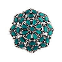 Etnico Ethnic Silver Oxidized Kundan Work Round Adjustable Finger Ring for Women (FL204GG)