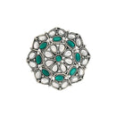 Etnico Ethnic Silver Oxidized Kundan Work Round Adjustable Finger Ring for Women (FL204G)