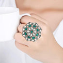 Etnico Ethnic Silver Oxidized Kundan Work Round Adjustable Finger Ring for Women (FL204G)