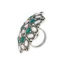 Etnico Ethnic Silver Oxidized Kundan Work Round Adjustable Finger Ring for Women (FL204G)