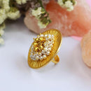 Etnico Gold Plated Ethnic Adjustable Brass Finger Ring Embellished With Ghungroo And Pearl (FL220)