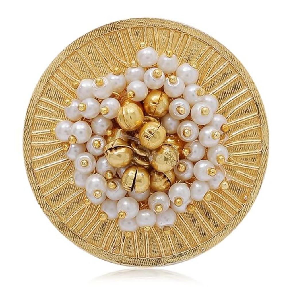 Etnico Gold Plated Ethnic Adjustable Brass Finger Ring Embellished With Ghungroo And Pearl (FL220)