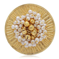 Etnico Gold Plated Ethnic Adjustable Brass Finger Ring Embellished With Ghungroo And Pearl (FL220)