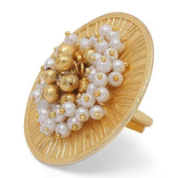 Etnico Gold Plated Ethnic Adjustable Brass Finger Ring Embellished With Ghungroo And Pearl (FL220)