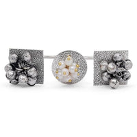 Etnico Silver Oxidised Ethnic Adjustable Brass Finger Ring Embellished With Ghungroo and Pearl For Women(FL222OX)