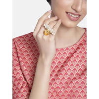 Etnico Gold Plated Ethnic Adjustable Brass Finger Ring Embellished With Ghungroo And Pearl (FL224)