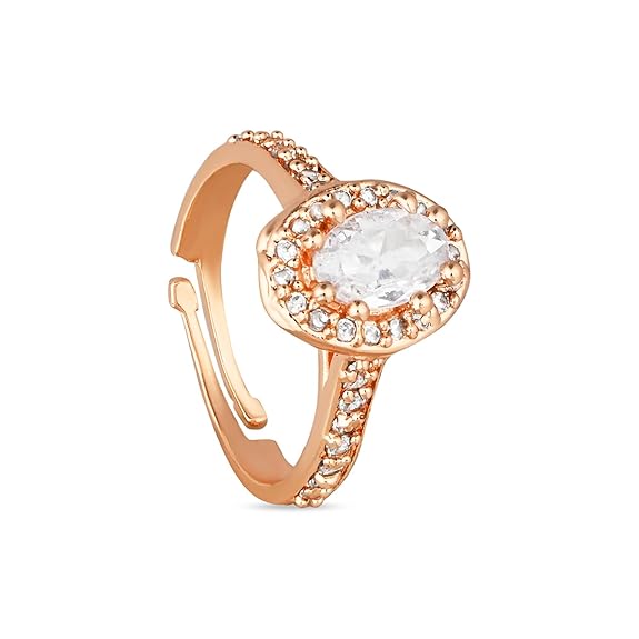 Etnico Rose Gold Plated Special Elegant Classy CZ Crystal Adjustable Designer Finger Ring for Women and Girls (Style 8)
