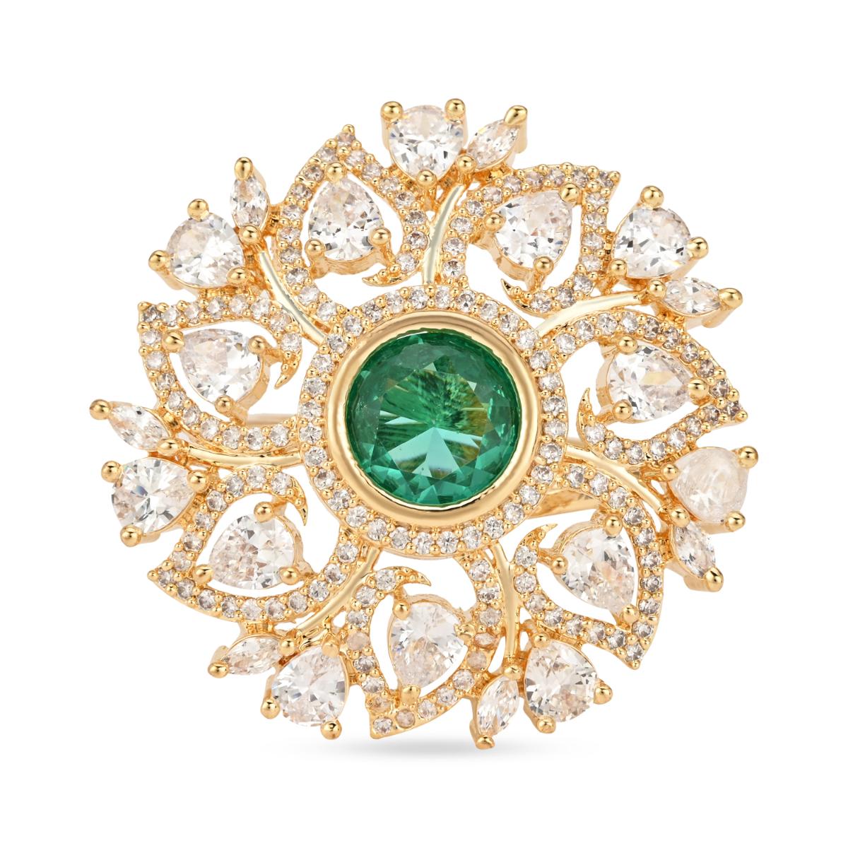 Etnico Gold Plated Special Stylish Latest Fashionable Design Floral CZ American Diamond Adjustable Finger Rings For Women & Girls (FL241G)