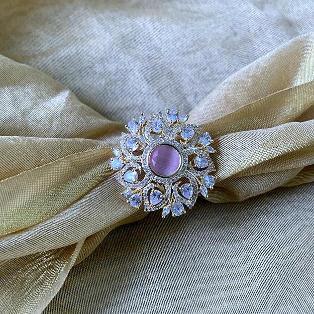 Etnico Rose Gold Plated Special Stylish Latest Fashionable Design Floral CZ American Diamond Adjustable Finger Rings For Women & Girls (FL241) (Pink)