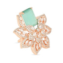 Etnico Rose Gold Plated Valentines Special Stylish Latest Fashionable Design Floral CZ American Diamond Adjustable Finger Rings For Women & Girls (FL242) (Mint)