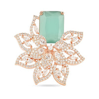 Etnico Rose Gold Plated Valentines Special Stylish Latest Fashionable Design Floral CZ American Diamond Adjustable Finger Rings For Women & Girls (FL242) (Mint)