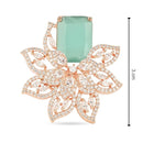 Etnico Rose Gold Plated Valentines Special Stylish Latest Fashionable Design Floral CZ American Diamond Adjustable Finger Rings For Women & Girls (FL242) (Mint)