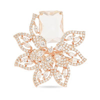 Etnico Rose Gold Plated Special Stylish Latest Fashionable Design Floral CZ American Diamond Adjustable Finger Rings For Women & Girls (FL242W)