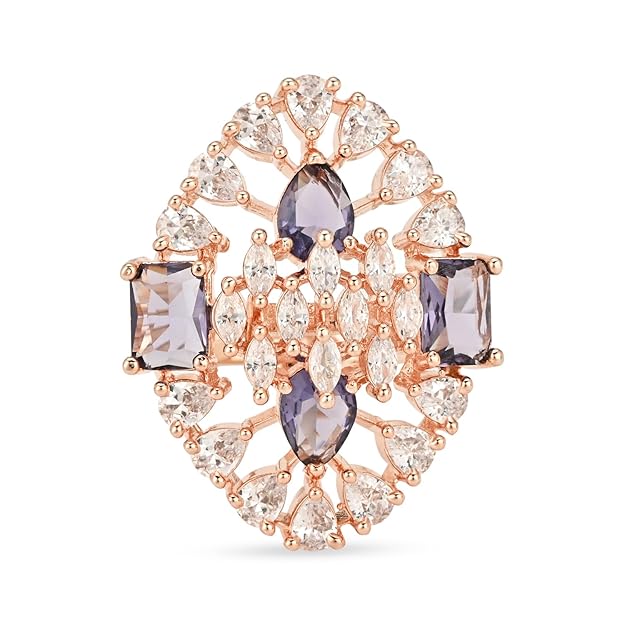 Etnico Special Stylish Latest American Diamond Cubic Zirconia Statement Adjustable Brass Finger Ring For Women/Girls (FL245) (Purple)