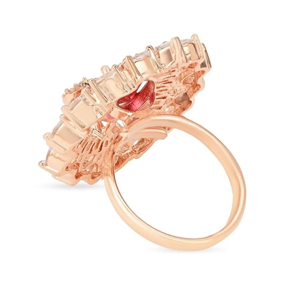Etnico Rose Gold Plated CZ American Diamond Stylish Floral Shape Dazzling Adjustable Brass Finger Ring (FL246Q)