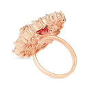 Etnico Rose Gold Plated CZ American Diamond Stylish Floral Shape Dazzling Adjustable Brass Finger Ring (FL246Q)