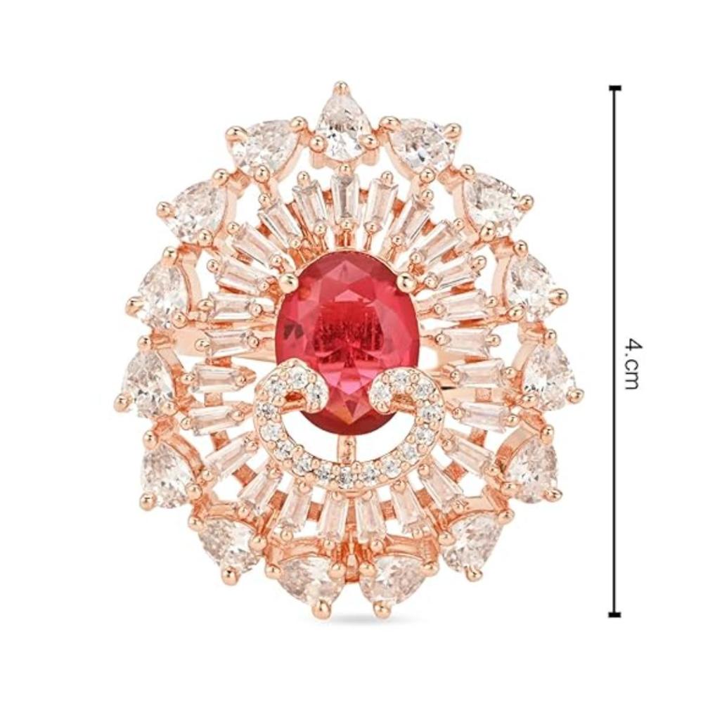 Etnico Rose Gold Plated CZ American Diamond Stylish Floral Shape Dazzling Adjustable Brass Finger Ring (FL246Q)