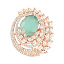 Etnico Rose Gold Plated CZ American Diamond Stylish Floral Shape Dazzling Adjustable Brass Finger Ring (FL247Min)