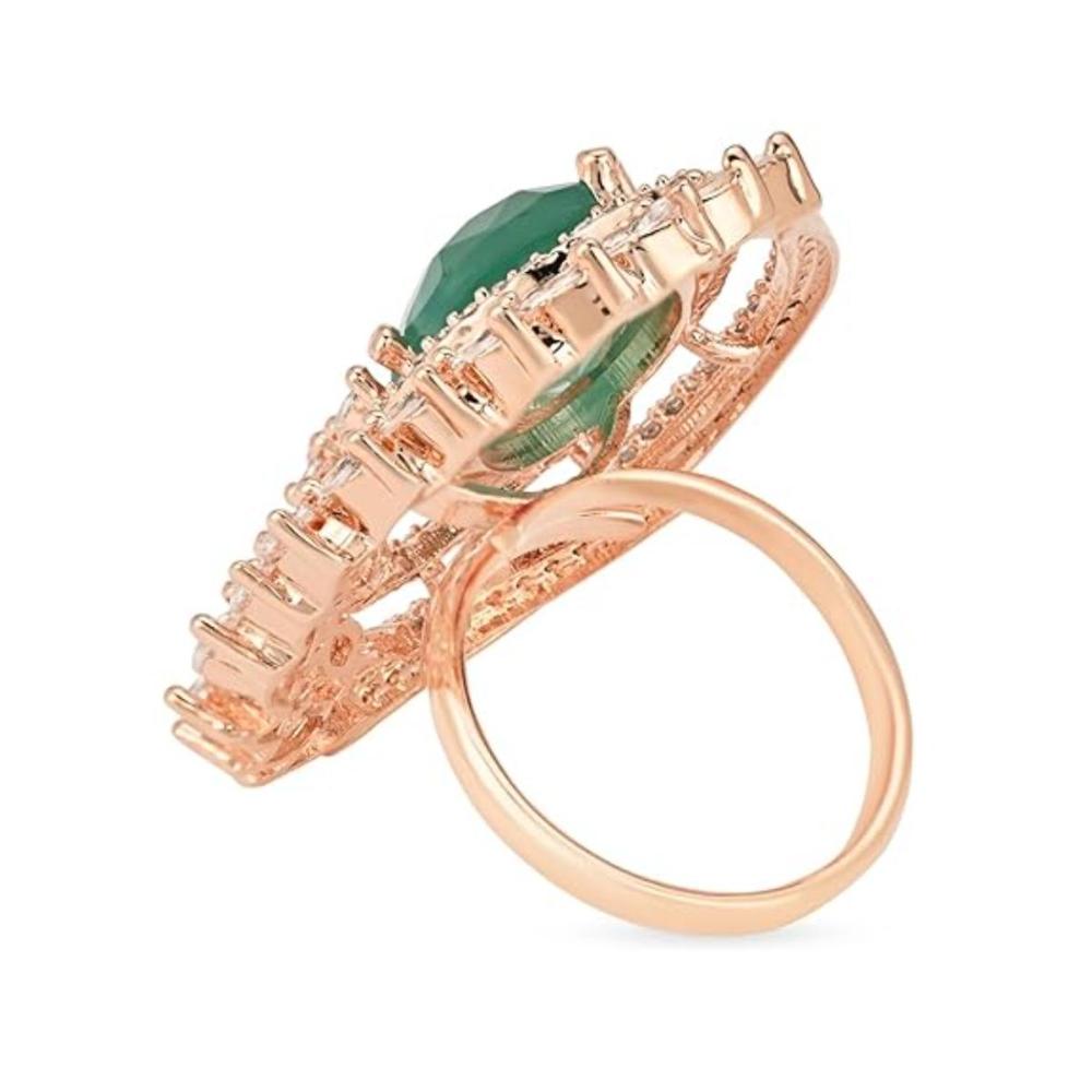 Etnico Rose Gold Plated CZ American Diamond Stylish Floral Shape Dazzling Adjustable Brass Finger Ring (FL247Min)