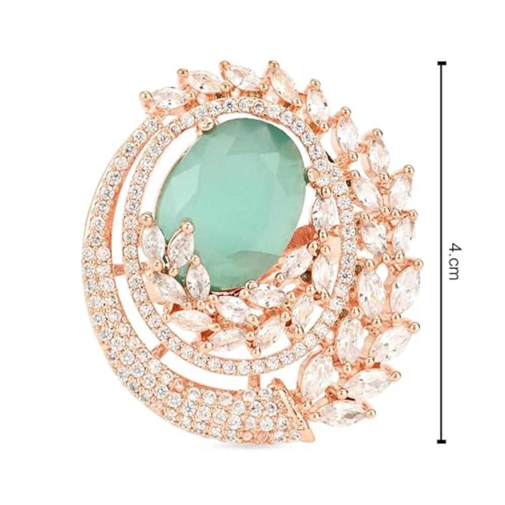 Etnico Rose Gold Plated CZ American Diamond Stylish Floral Shape Dazzling Adjustable Brass Finger Ring (FL247Min)