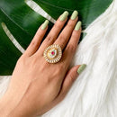 Etnico Gold Plated Traditional Brass Teardrop Pearl Adjustable Finger Ring For Women (FL254)