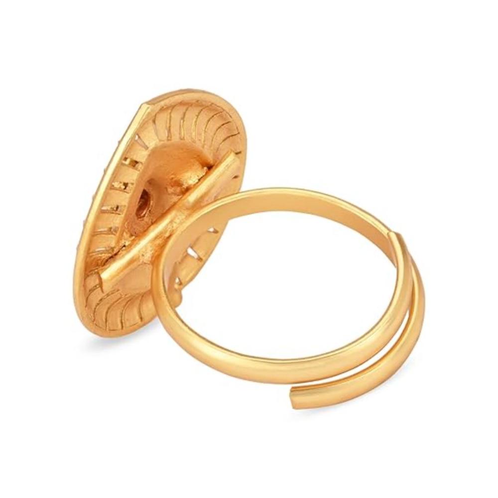 Etnico Gold Plated Traditional Brass Teardrop Pearl Adjustable Finger Ring For Women (FL254)
