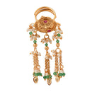 Etnico Rajwadi Plated Brass Adjustable Finger Ring with Pearl Beads & Latkan Chain for Women (Style 3)