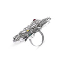 Etnico Oxidised Adjustable Floral Leaf Design Ring with Multicolour Stones (FL278OX)