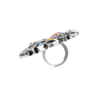Etnico Oxidised Adjustable Floral Motif Ring with Multicolour Stones (FL279OX)