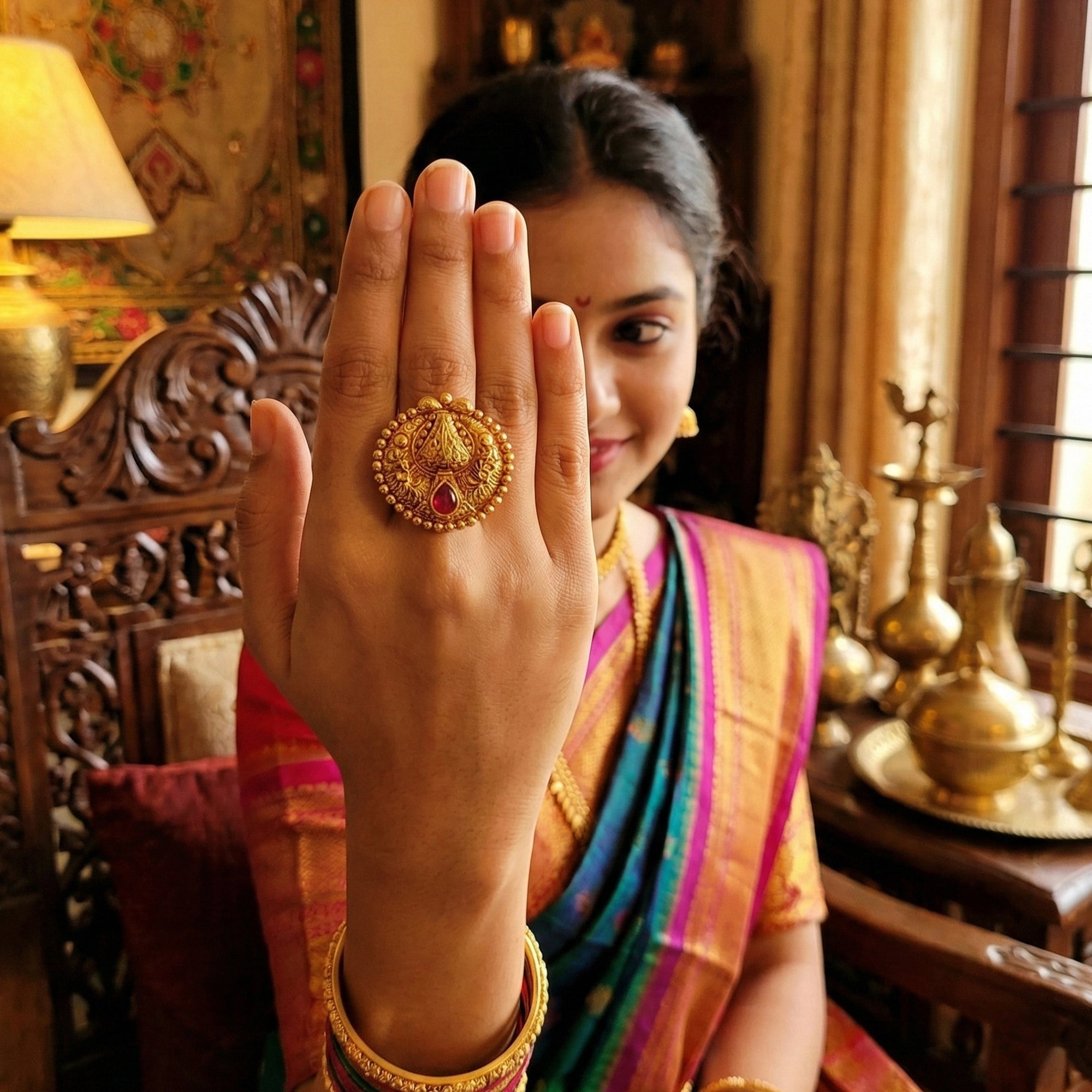 Js Fashion High Gold Royal Pota Stone Designer Ring