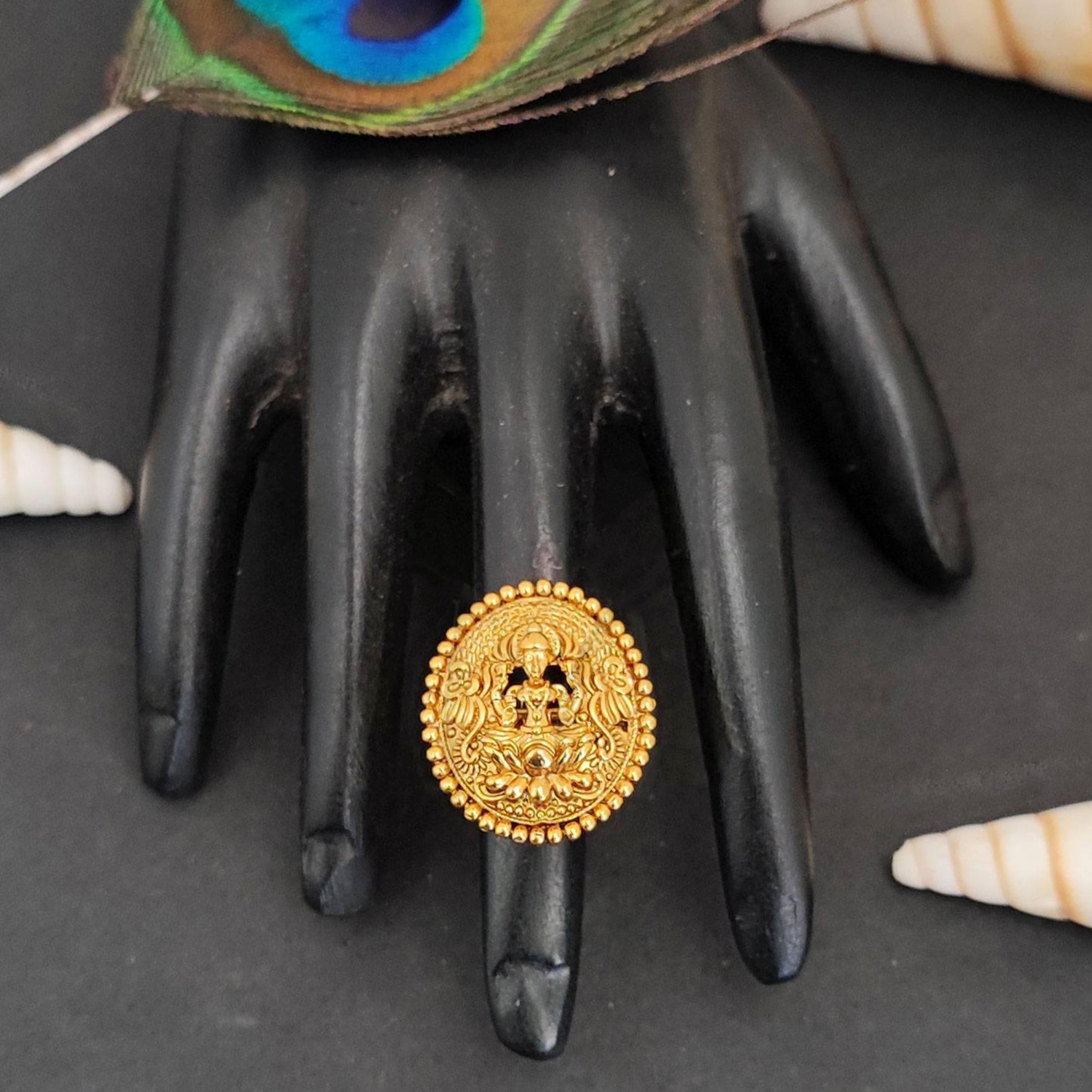 Js Fashion South Indian High Gold Temple Ring