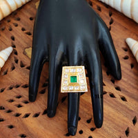 Js Fashion High Gold Royal Kundan And Pota Stone Designer Ring