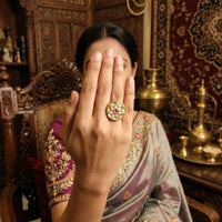 Js Fashion High Gold Royal Kundan And Pota Stone Designer Ring