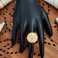 Js Fashion High Gold Royal Kundan And Pota Stone Designer Ring