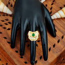 Js Fashion High Gold Royal Kundan And Pota Stone Designer Ring