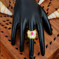 Js Fashion High Gold Royal Kundan And Pota Stone Designer Ring