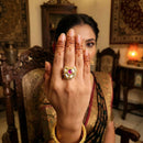 Js Fashion High Gold Royal Kundan And Pota Stone Designer Ring