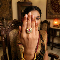 Js Fashion High Gold Royal Kundan And Pota Stone Designer Ring