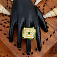 Js Fashion High Gold Royal Kundan And Pota Stone Designer Ring