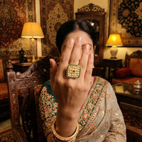 Js Fashion High Gold Royal Kundan And Pota Stone Designer Ring